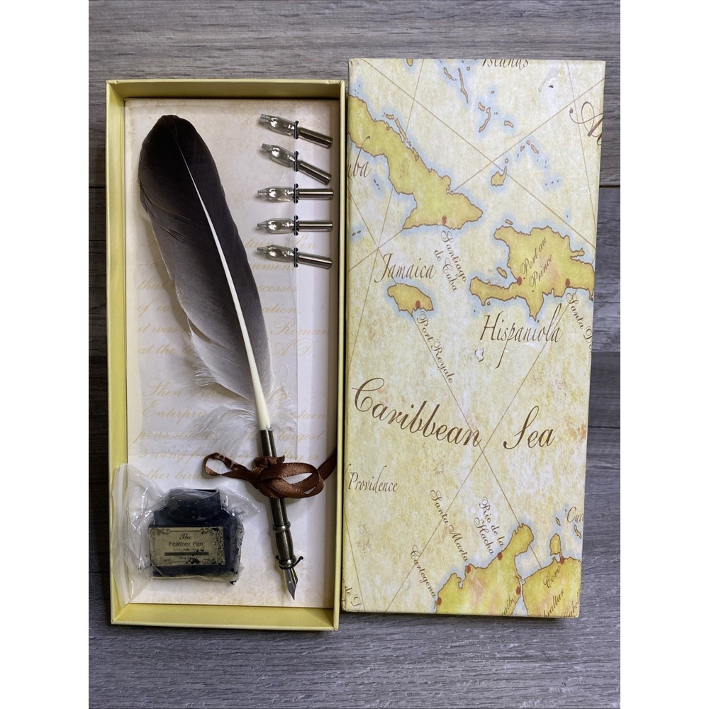 Feather Writing Fountain Caligraphy Dip Pen Quill With 5 Nibs & Box Set